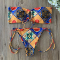 Fashion New Swimsuit Women's Sexy Bikini with Breast Pad Tube Top Strap Color Print Bikini Hot Spring Swimsuit