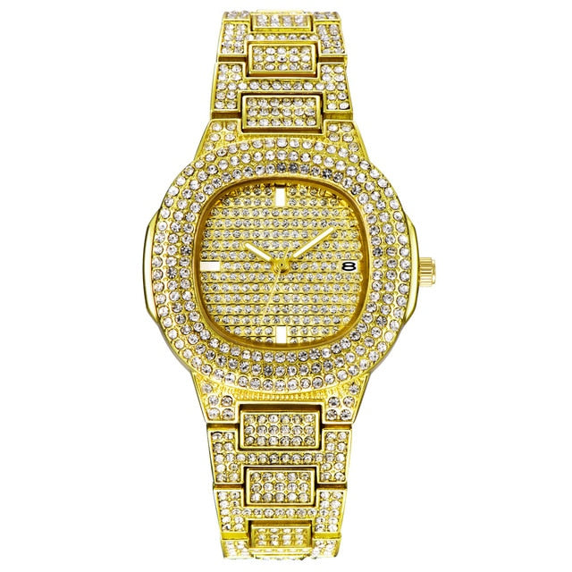 ICE-Out Bling Diamond Luxury Watch Men Gold Hip Hop iced out watch Men Gold Quartz Watches Stainless Steel relogio