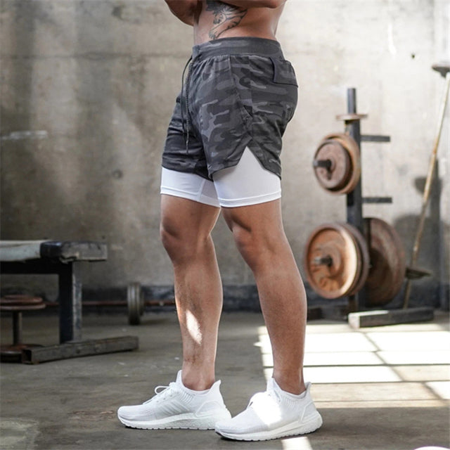 2025 Camo Running Shorts Men 2 In 1 Double-deck Quick Dry GYM Sport Shorts Fitness Jogging Workout Shorts Men Sports Short Pants