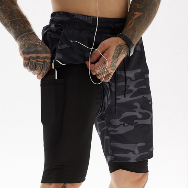 2025 Camo Running Shorts Men 2 In 1 Double-deck Quick Dry GYM Sport Shorts Fitness Jogging Workout Shorts Men Sports Short Pants